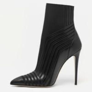 Paul Andrew Black Ribbed Pointed-Toe Stiletto Ankle Boot